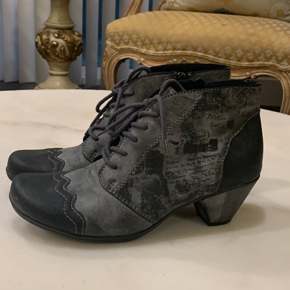 Rieker Remonte Gray/Navy Blue Artsy Ankle Booties Size 38/7.5-8